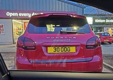 UK Number Plate 30 OOO on a 2012 RED Porsche Cayenne