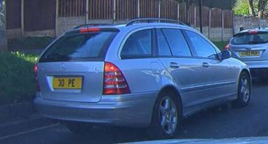 UK Number Plate 30 PE on a 2003 Silver Mercedes C