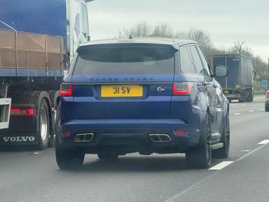 UK Number Plate 31 SV on a Blue Land Rover Range Rover Sport