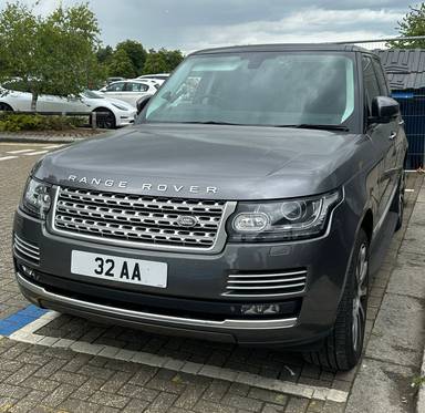 UK Number Plate 32 AA on a 2014 Grey Land Rover Range Rover