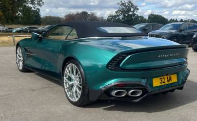 UK Number Plate 32 AM on a 2026 Green Aston Martin Vanquish V12 Volante Auto