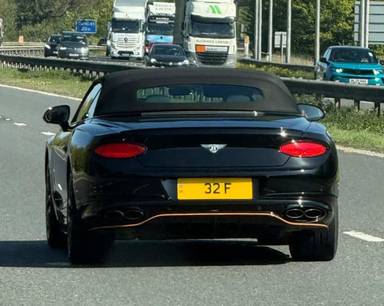 UK Number Plate 32 F on a 2024 Black Bentley Continental Gt S V8 Auto