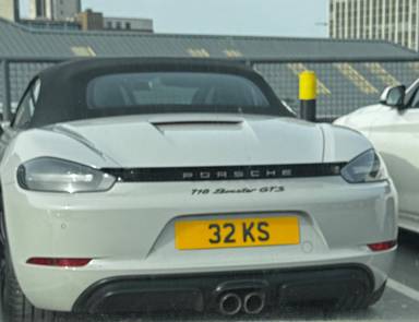 UK Number Plate 32 KS on a 2020 Grey Porsche Boxster