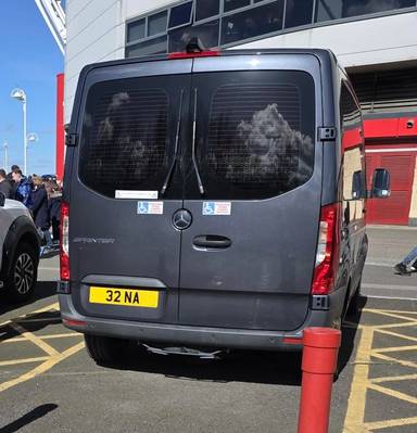 UK Number Plate 32 NA on a 2019 Grey Mercedes-Benz Sprinter
