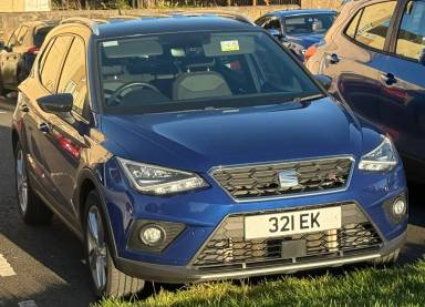 UK Number Plate 321 EK on a 2020 Blue Seat Arona