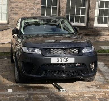 UK Number Plate 33 CR on a 2016 Grey Land Rover Range Rover Sport