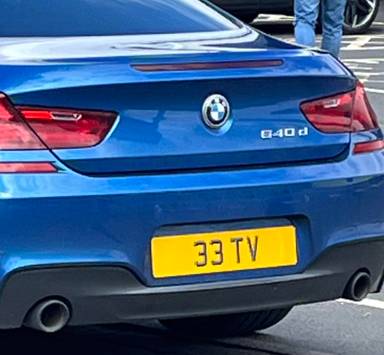 UK Number Plate 33 TV on a 2018 Blue BMW 640