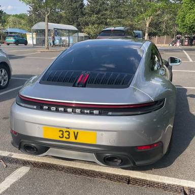UK Number Plate 33 V on a 2026 Blue Porsche 911 Carrera S-A