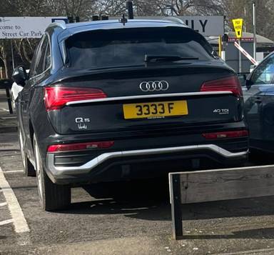 UK Number Plate 3333 F on a 2021 Black Audi Q5 S Line 40 Tdi Mhev Quat S-A