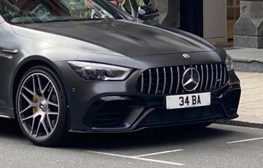 UK Number Plate 34 BA on a 2019 Grey Mercedes-Benz E