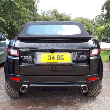 UK Number Plate 34 BG on a 2016 Black Land Rover