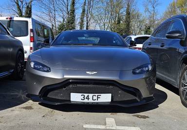 UK Number Plate 34 CF on a 2019 Silver Aston Martin Vantage