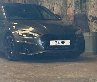 UK Number Plate 34 MF on a 2023 Grey Audi A5 Sln Blk Ed 45tfsi Mhev Q Sa