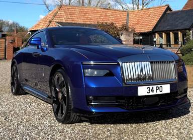 UK Number Plate 34 PO on a 2024 Blue Rolls Royce Spectre Ev