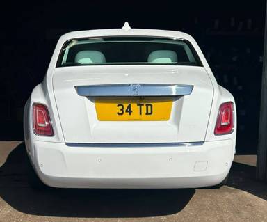 UK Number Plate 34 TD on a 2023 White Rolls Royce Phantom