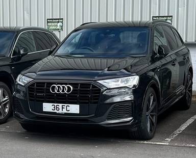 UK Number Plate 36 FC on a 2023 Black Audi Q7 Sln Blk Ed 55 Tfsi E Quat A