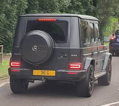 UK Number Plate 36 G on a 2019 Black Mercedes-Benz G