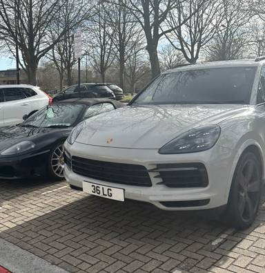 UK Number Plate 36 LG on a 2021 Silver Porsche 911 Targa 4s Heritage
