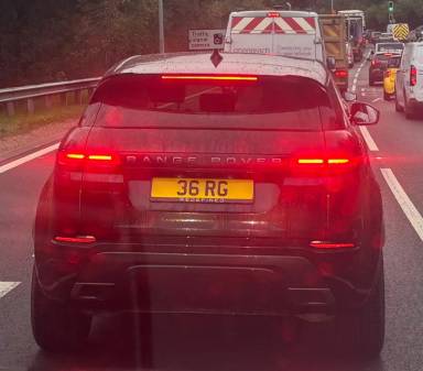 UK Number Plate 36 RG on a 2025 Black Land Rover R Rover Evoque Dyn Se D Mhev A
