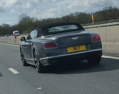 UK Number Plate 36 T on a 2016 Grey Bentley Continental Gt