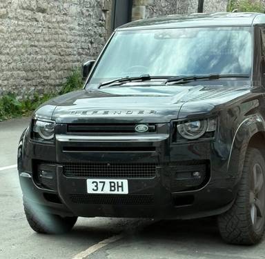 UK Number Plate 37 BH on a 2023 Black Land Rover Defender Hard Top Hse D Mhev A