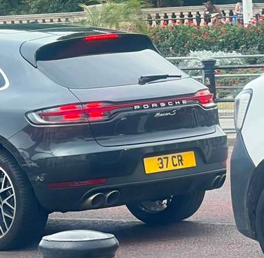 UK Number Plate 37 CR on a 2019 Grey Porsche Macan