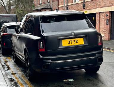 UK Number Plate 37 EK on a 2024 Black Rolls Royce Cullinan Black Badge Auto