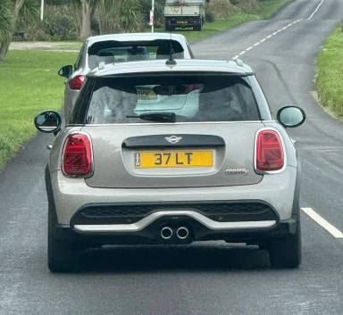 UK Number Plate 37 LT on a 2022 Grey Mini Cooper S