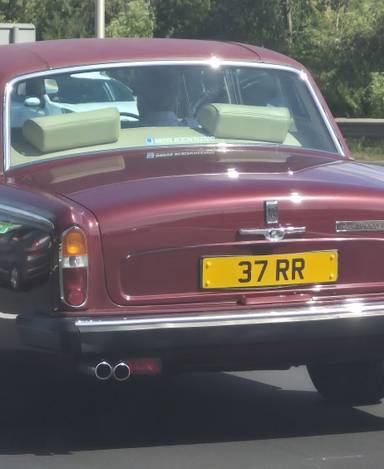 UK Number Plate 37 RR on a 1978 RED Rolls Royce Shadow Ii