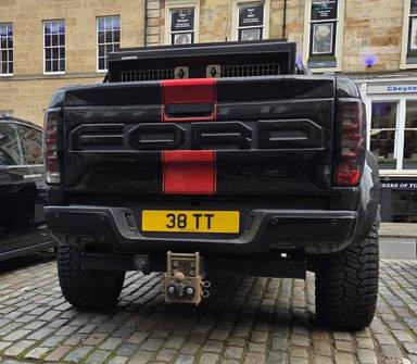 UK Number Plate 38 TT on a 2022 Black Ford Ranger