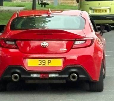 UK Number Plate 39 P on a 2023 RED Toyota Gr86 D-4s