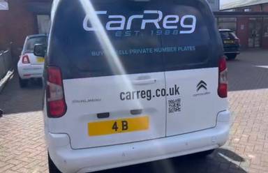 UK Number Plate 4 B on a 2022 White Citroen Berlingo 1000 Driver Pro B-Hdi