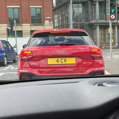 UK Number Plate 4 CV on a 2021 RED Audi Q2