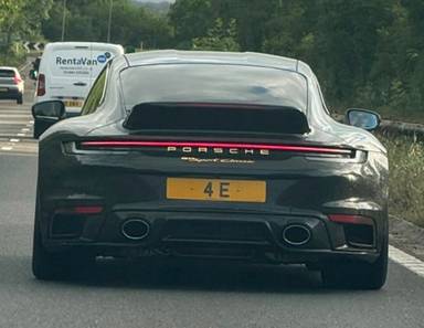 UK Number Plate 4 E on a 2023 Green Porsche 911 Sport Classic