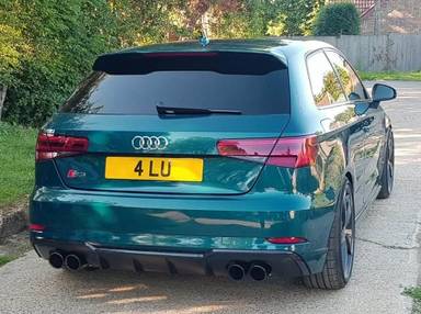 UK Number Plate 4 LU on a 2017 Turquoise Audi A3