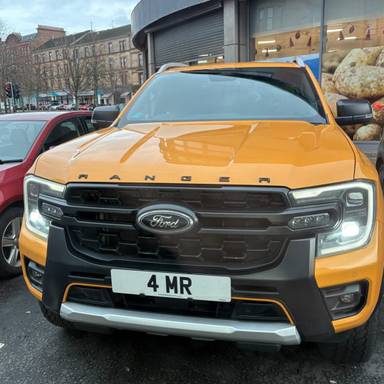 UK Number Plate 4 MR on a 2024 Orange Ford Ranger Wildtrak X Eblue 4x4 A