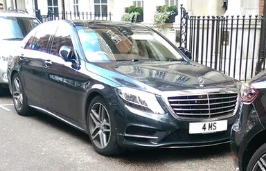 UK Number Plate 4 MS on a 2014 Blue Mercedes-Benz S-Class