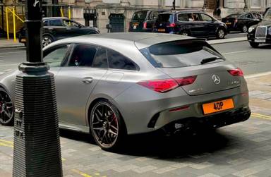 UK Number Plate 4 OP on a 2021 Grey Mercedes-Benz Amg Cla 45 S 4matic+ Plus Auto