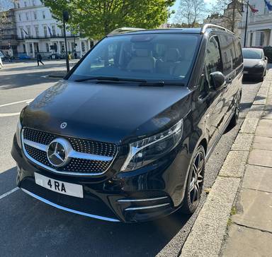 UK Number Plate 4 RA on a 2024 Black Mercedes-Benz V 300 Amg Line D Auto