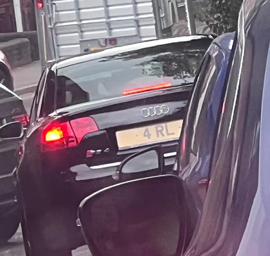 UK Number Plate 4 RL on a 2007 Black Audi A4