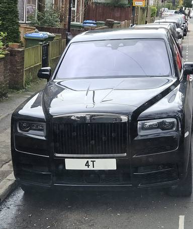 UK Number Plate 4 T on a 2020 Black Rolls Royce Cullinan Black Badge Auto