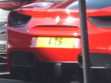 UK Number Plate 4 TS on a 2016 RED Ferrari 488