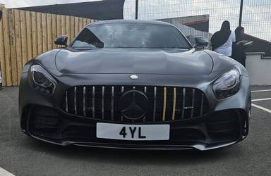 UK Number Plate 4 YL on a 2018 Black Mercedes-Benz GT