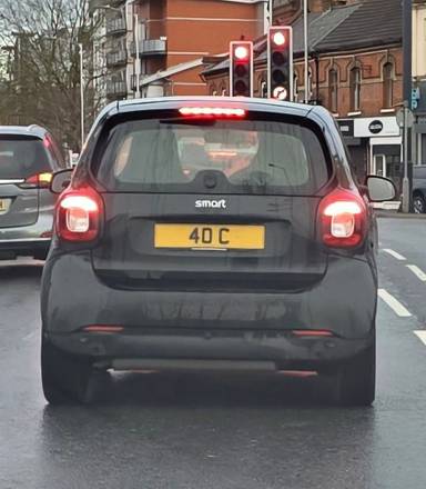 UK Number Plate 40 C on a 2018 Black Smart Fortwo
