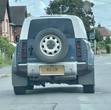 UK Number Plate 40 CM on a 2023 Blue Land Rover