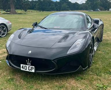 UK Number Plate 40 GP on a 2021 Black Maserati Mc20 S-A