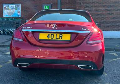 UK Number Plate 40 LR on a 2017 RED Mercedes-Benz C