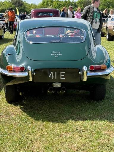 UK Number Plate 41 E on a 1965 Green Jaguar E-Type