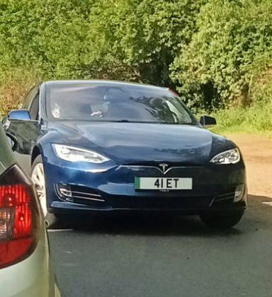 UK Number Plate 41 ET on a 2019 Blue Tesla Model S