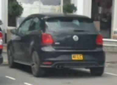 UK Number Plate 41 LC on a 2017 Black Volkswagen Polo